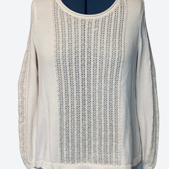 PINA ROSSI Ladie's Ivory Luxury Top Size 1X Sweater Overlay Chiffon Split Back - Picture 6 of 10